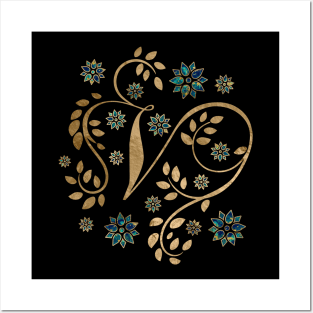 Luxury Golden Calligraphy Monogram with letter V Posters and Art